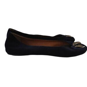 Pilcro and the Letterpress Blue Suede Leather Gold Feathers Ballet Flats‎ Sz 8